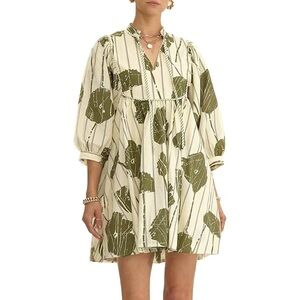 Les Soeurs CORALINE CREAM & OLIVE FLORAL MINI DRESS